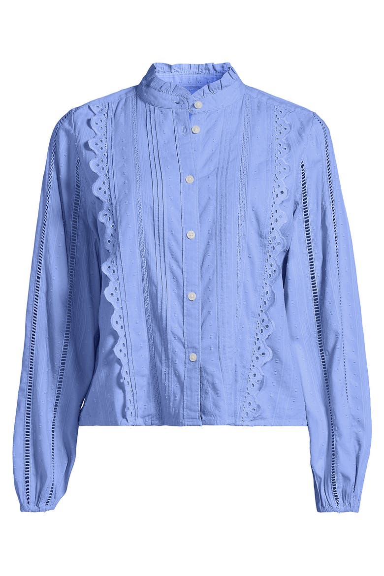 Ruffle Neck Button Front Shirt, Alternate, color, Clear Blue Sky
