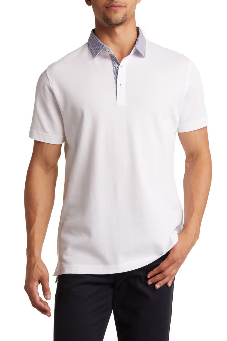 Trim Fit Stripe Collar Short Sleeve Polo, Main, color, WHITE