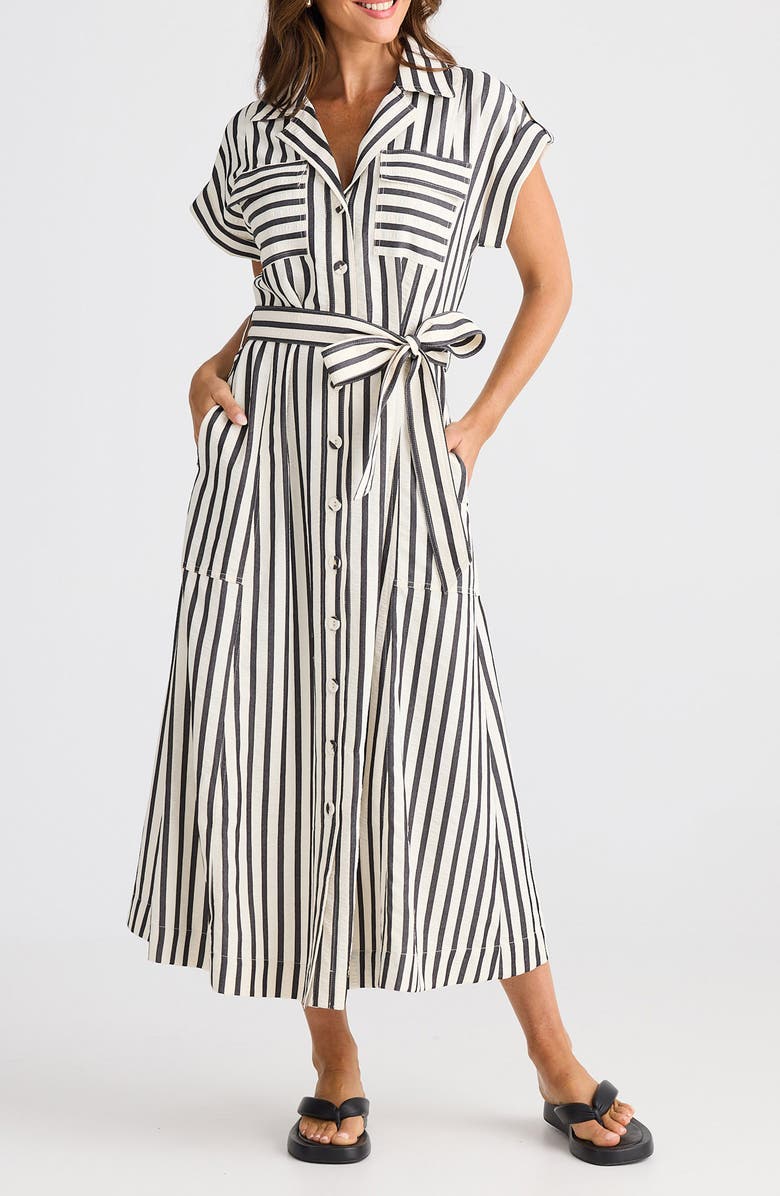 Brave+True Portia Stripe Maxi Shirtdress, Main, color, Black Stripe