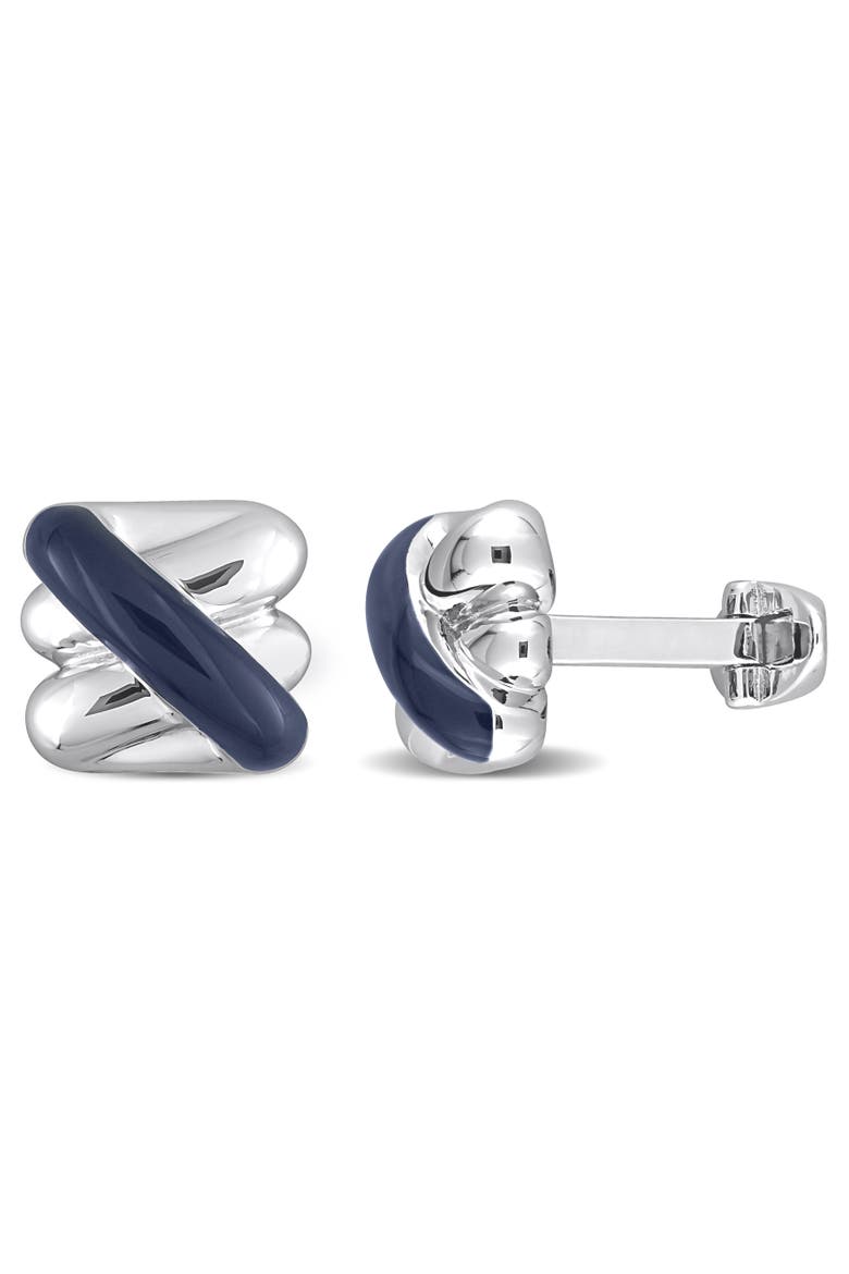 Crossover Design Blue Enamel Cufflinks, Main, color, Blue Enamel