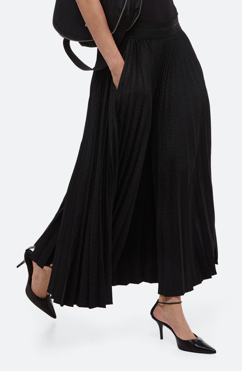 Helmut Lang Pleated Stretch Logo Jacquard Satin Maxi Skirt, Alternate, color, Black/ Black
