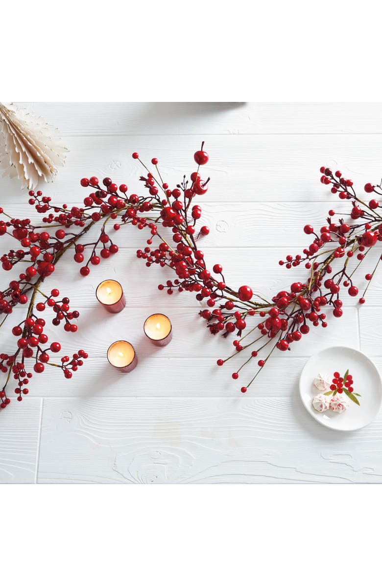tag Bright Red Holly Berries Garland for Christmas Decor, Alternate, color, Red