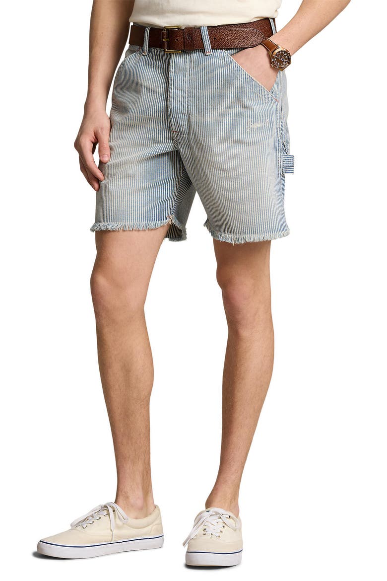 Stripe Cutoff Denim Carpenter Shorts, Main, color, CASTELLOW