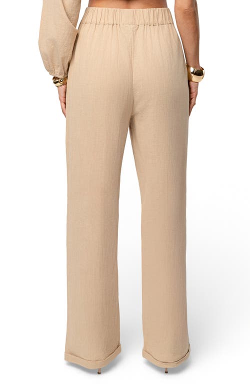 Jluxlabel Coastal Tide Cotton One-shoulder Top & Wide Leg Pants Set In Brown