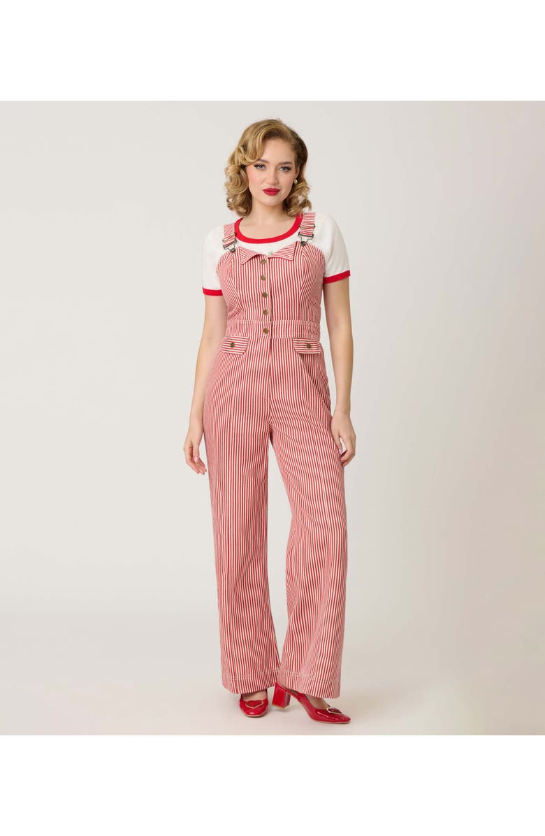 Smak Parlour Wide Leg Dungarees, Main, color, Red & White Stripe