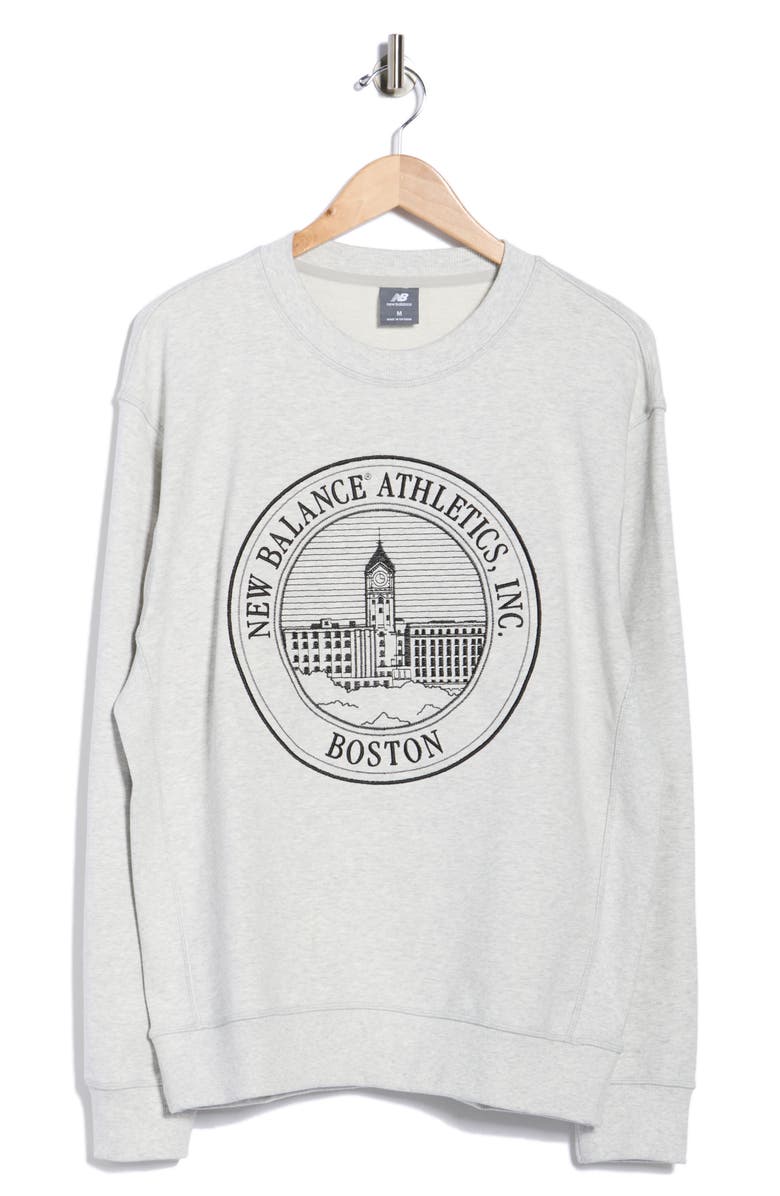 New Balance Crest Crewneck Sweatshirt, Alternate, color, Ash Heather