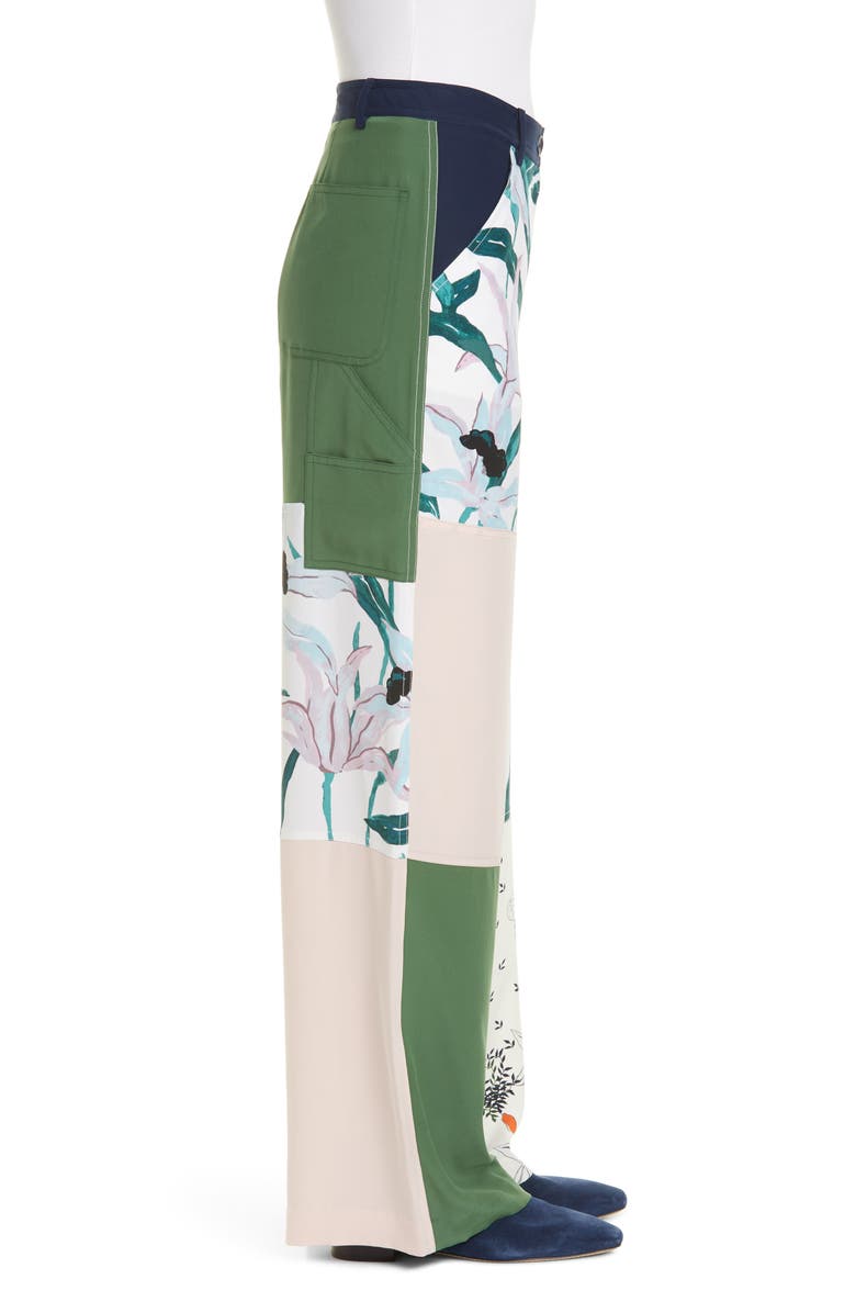 Tory Burch Patchwork Silk Cargo Pants, Alternate, color, 