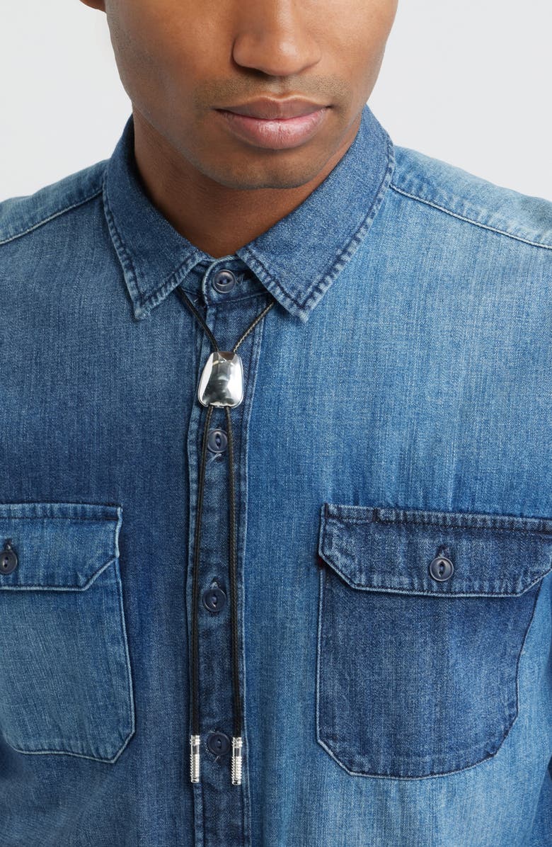 Open Edit Faux Leather Bolo Necklace, Alternate, color, Black- Silver