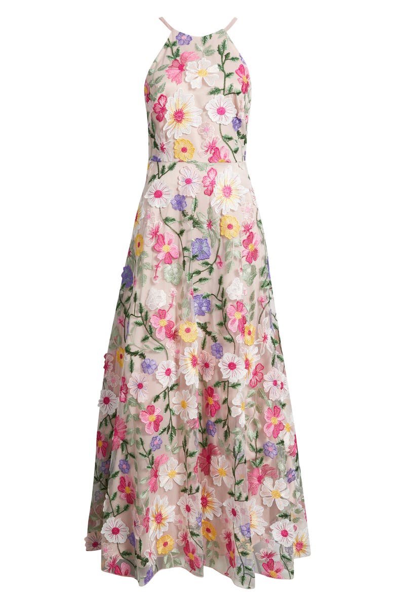 Eliza J Embroidered Sleeveless Gown, Alternate, color, Blush Multi