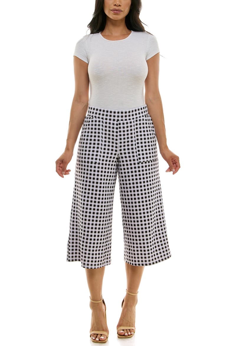 Gingham Crop Wide Leg Pants, Alternate, color, BLACK WHITE
