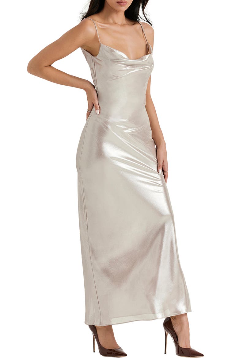 Leia Low Back Cowl Neck Satin Slipdress, Alternate, color, CHAMPAGNE