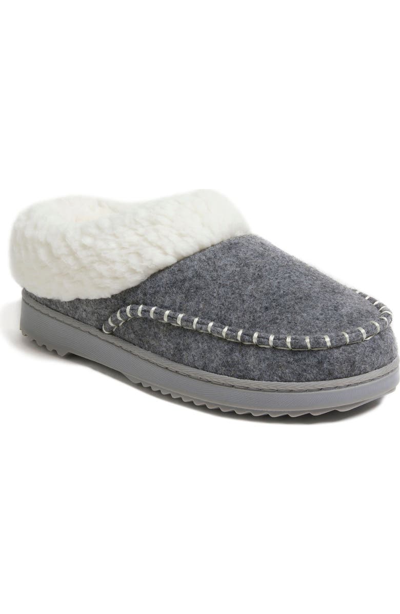 DEARFOAMS Nyla Felted Plaid Moccasin Toe Clog Slipper, Main, color, Light Heather Grey