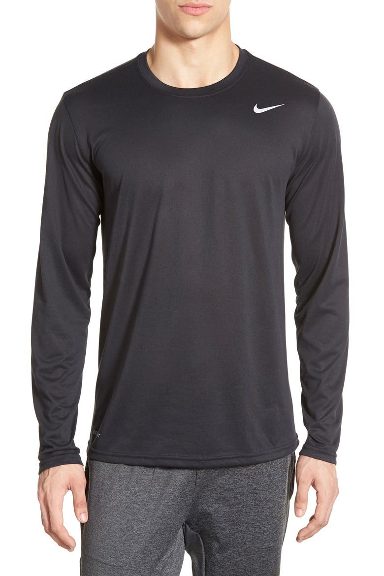 'Legend 2.0' Long Sleeve Dri-FIT Training T-Shirt, Main, color, BLACK/ BLACK/ MATTE SILVER