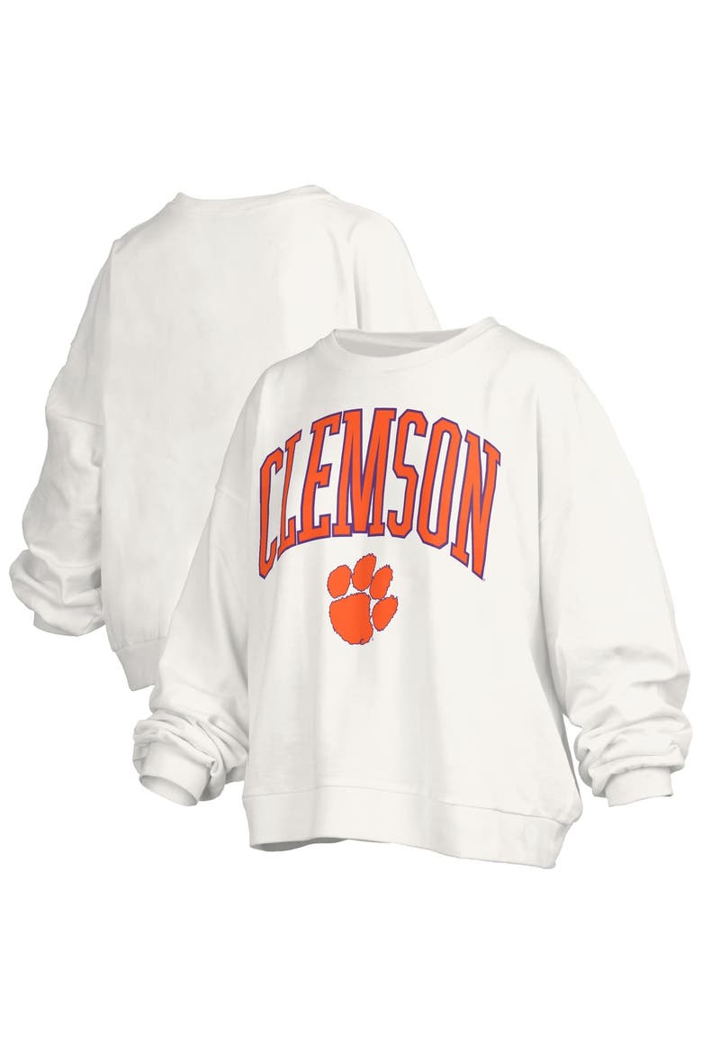 Women's Pressbox  White Clemson Tigers Plus Size Nelson Janise Sweatshirt, Main, color, White