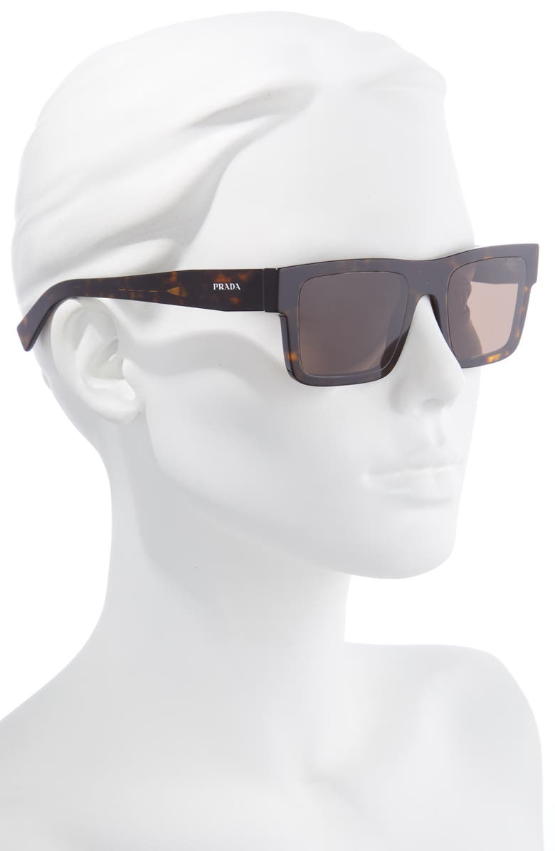 Prada 52mm Rectangular Sunglasses, Alternate, color, Tortoise/ Dark Brown
