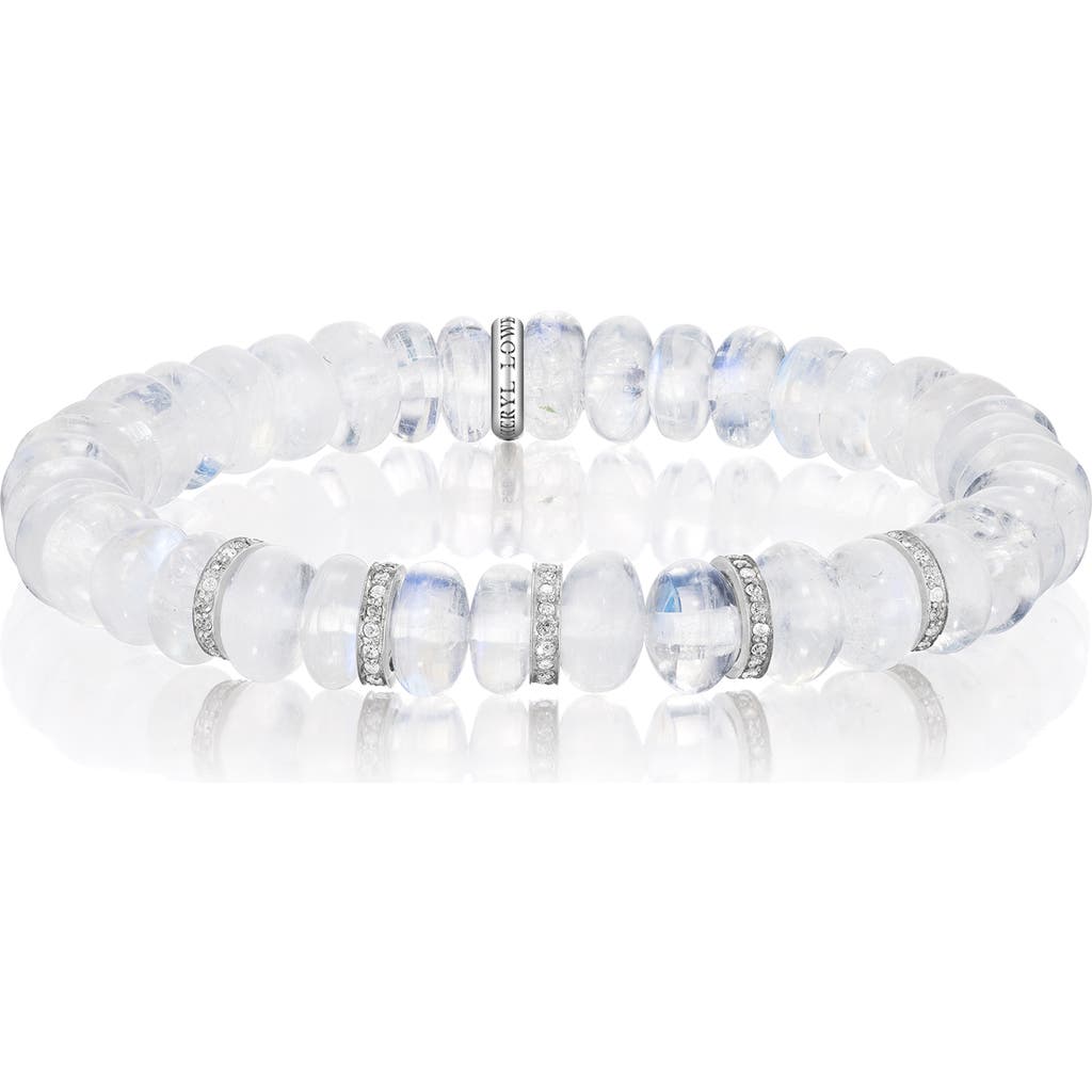 Sheryl Lowe Rainbow Moonstone 8mm Bead Bracelet With 5 Diamond Rondelles In Neutral