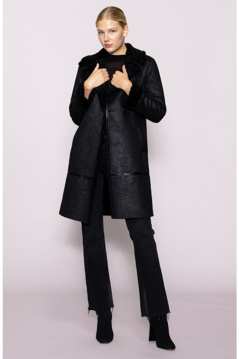 Faux Shearling Lined Faux Leather Coat, Alternate, color, BLACK