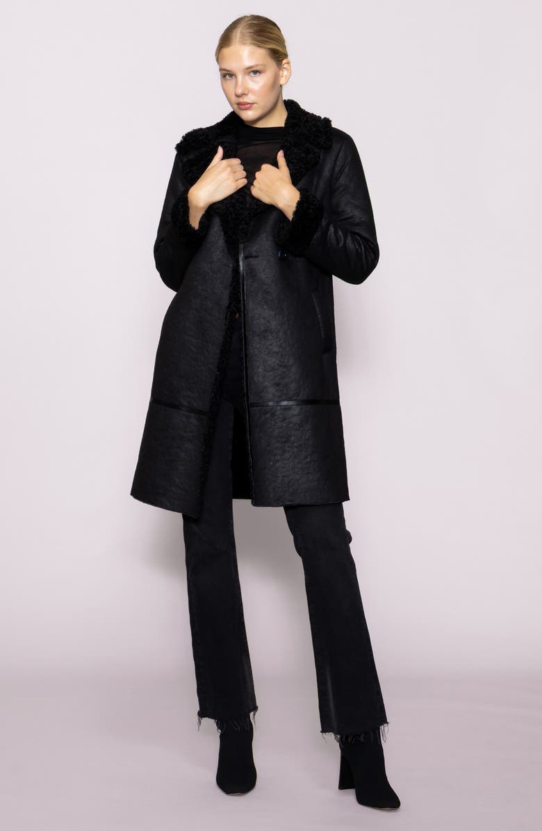 MELLODAY Faux Shearling Lined Faux Leather Coat, Alternate, color, Black