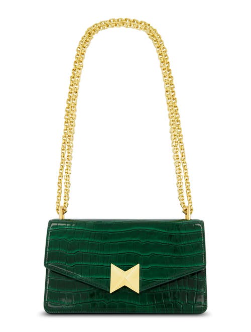Mac Duggal Gold Plated Hardware Crocodile Leather Shoulder Bag In Deep Green