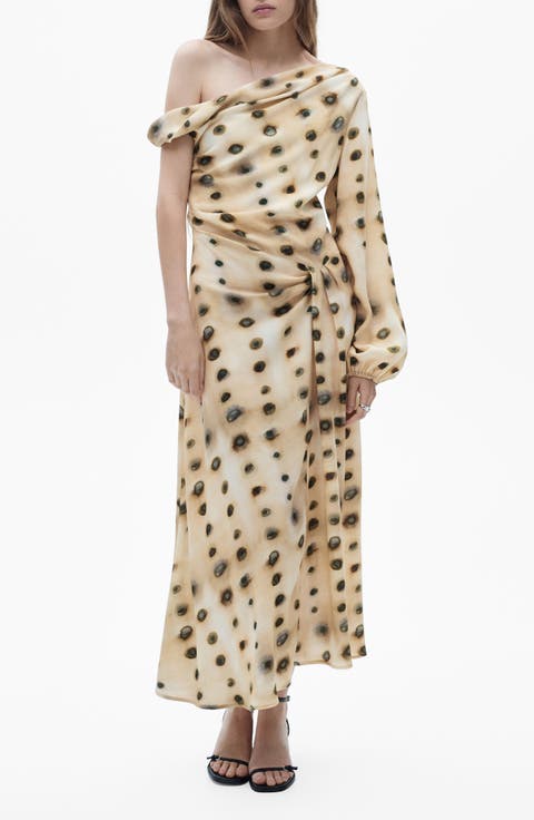 Polka Dot Single Sleeve Asymmetric Dress