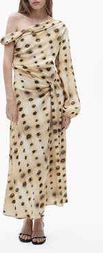 MANGO Polka Dot Single Sleeve Asymmetric Dress