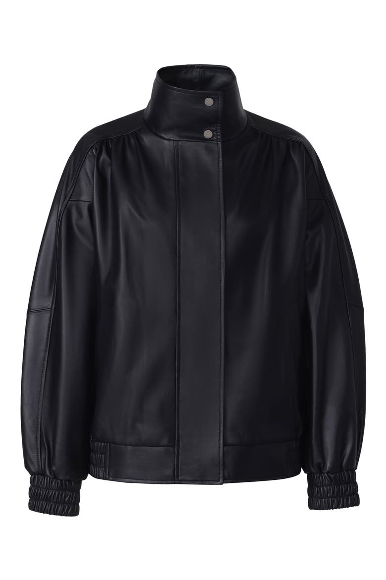 Miu Leather Jacket, Alternate, color, BLACK