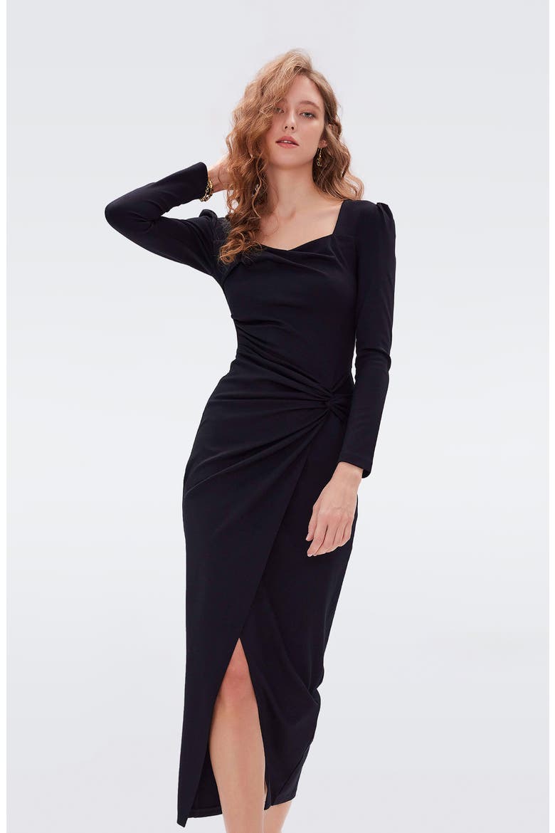 Hughie Long Sleeve Maxi Dress, Alternate, color, BLACK