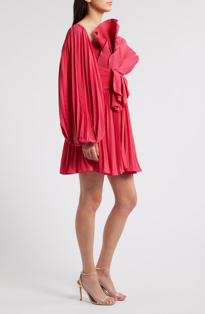 Acler Newtoft Pleated Long Sleeve Cocktail Minidress, Alternate, color, Berry Pink