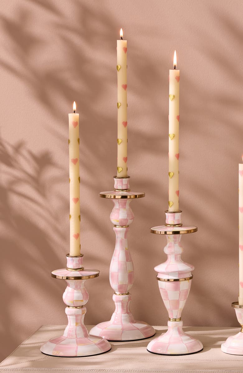 MACKENZIE CHILDS Large Rosy Check Candlestick Holder, Alternate, color, Rosy