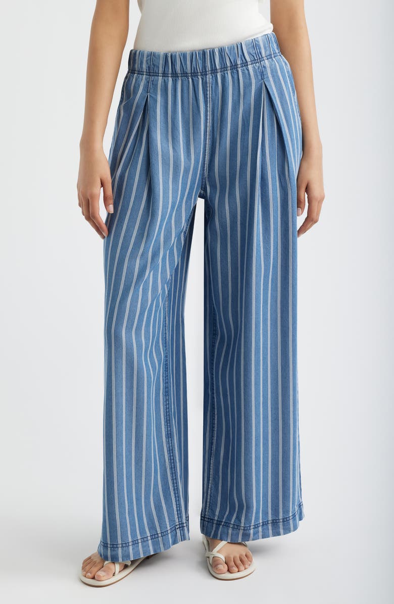 CITY BLUES Pleated Stripe Wide Leg Denim Pants, Main, color, Medium Indigo