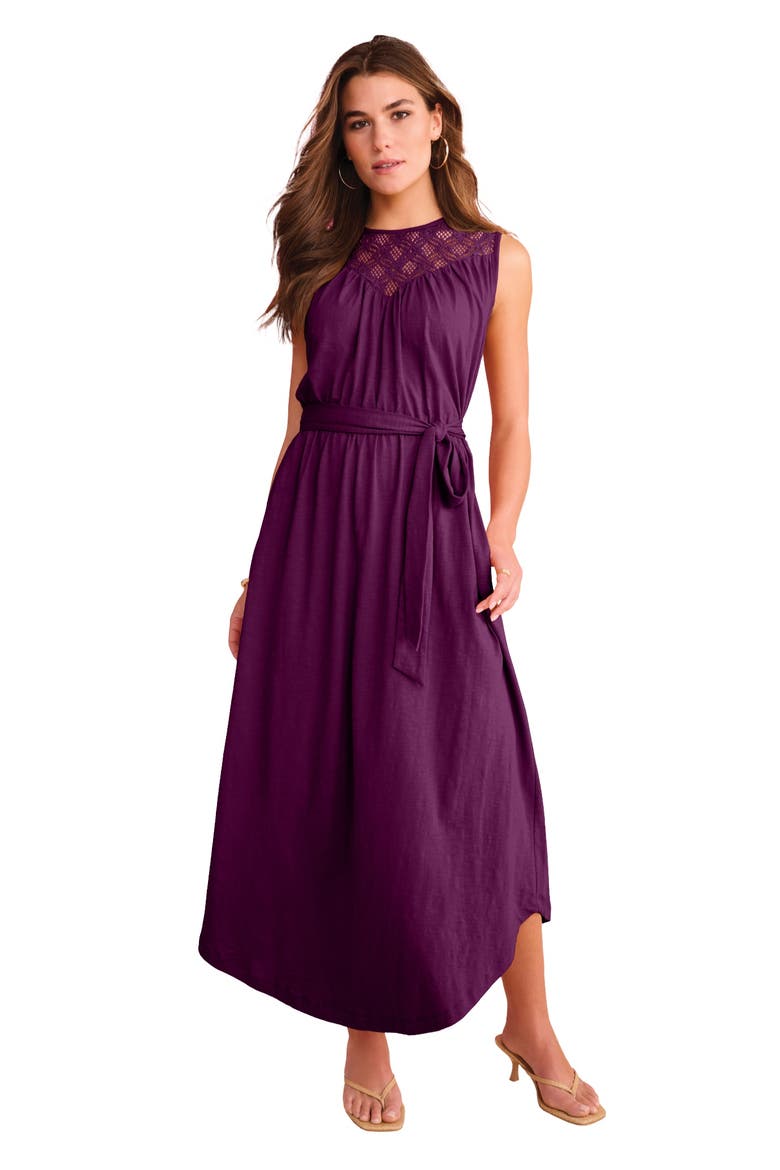 Plus Size Lace Yoke Sleeveless Maxi Dress, Main, color, DARK BERRY