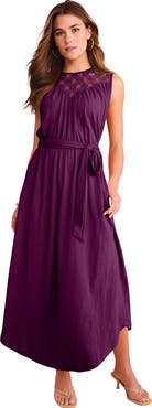 Roaman's Plus Size Lace Yoke Sleeveless Maxi Dress