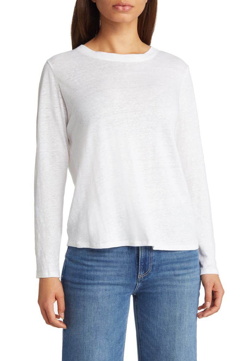 Organic Linen Long Sleeve T-Shirt, Main, color, WHITE