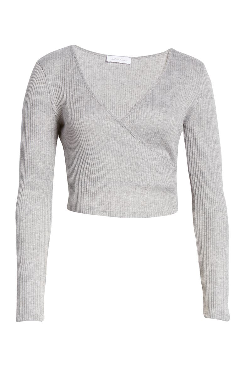 Faux Wrap Crop Top, Alternate, color, HEATHER GREY