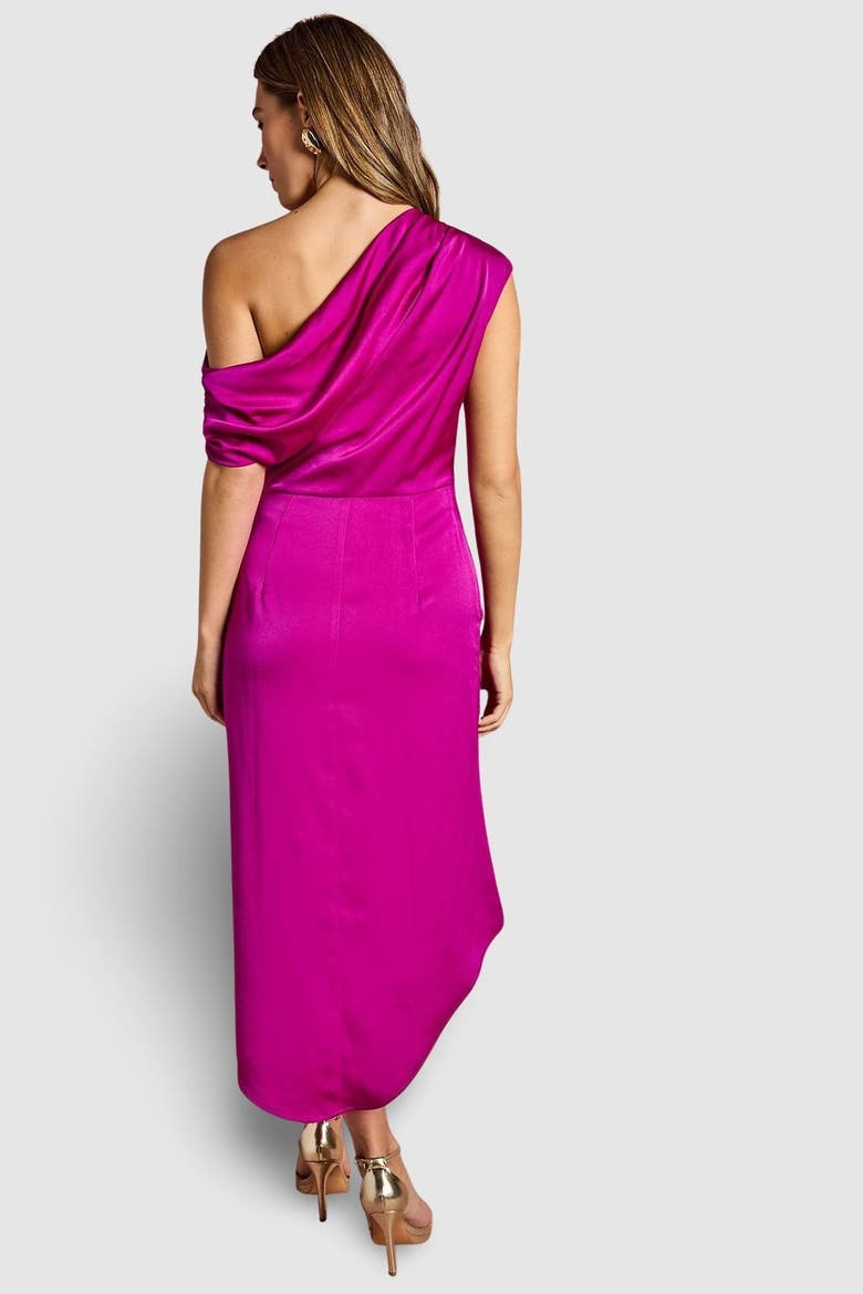 Satin One Shoulder Midi Dress, Alternate, color, Dark Pink