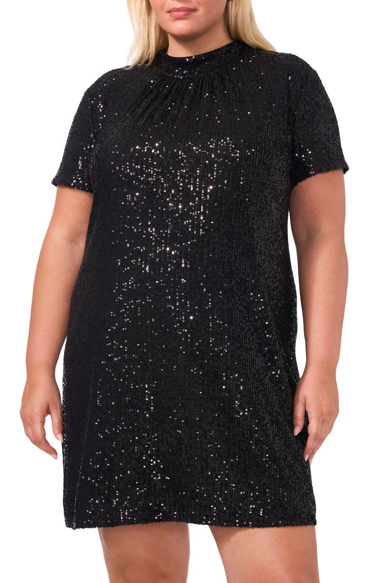 CeCe Sequin Mock Neck Dress, Alternate, color,