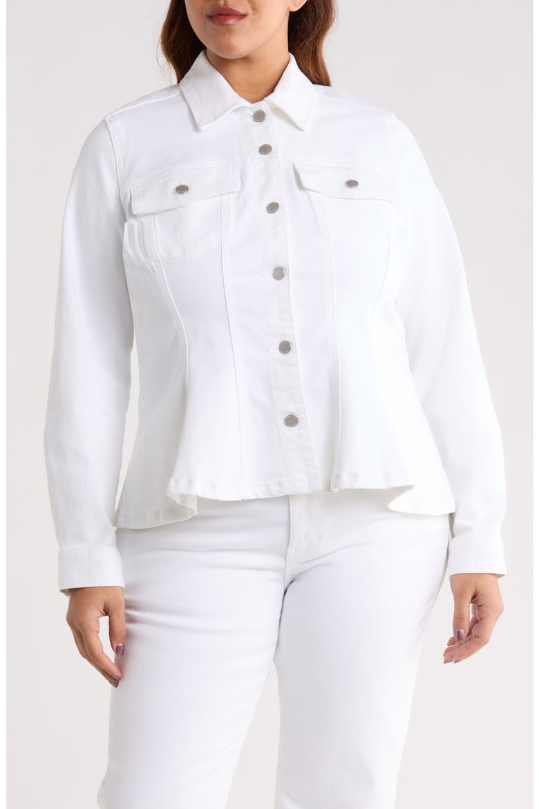 Fit & Flare Trucker Jacket, Alternate, color, BRIGHT WHITE