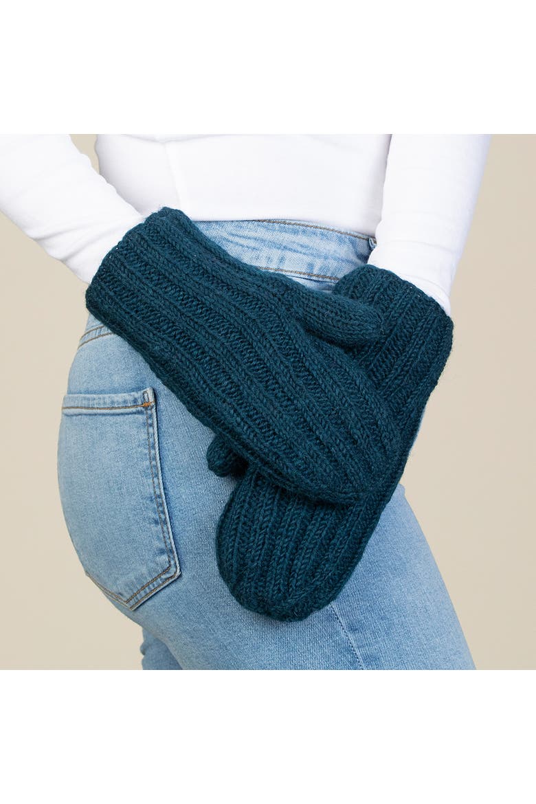 Women's Artisan Hand-Knit Denali Ribbed Mitten, Alternate, color, Ravine