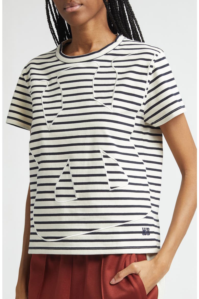 Crown Stripe Crop T-Shirt, Alternate, color, IVORY / NAVY