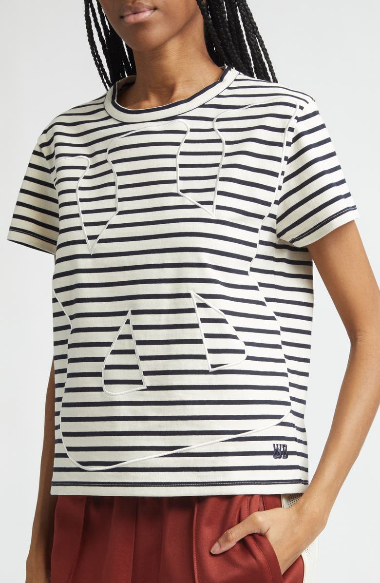 Wales Bonner Crown Stripe Crop T-Shirt, Alternate, color, Ivory / Navy