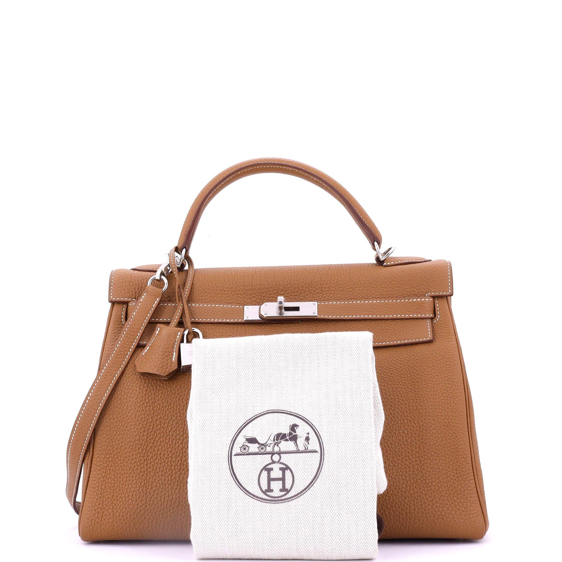 Pre-Owned Hermes Kelly Handbag Brown Togo with Palladium Hardware 32, Alternate, color, 