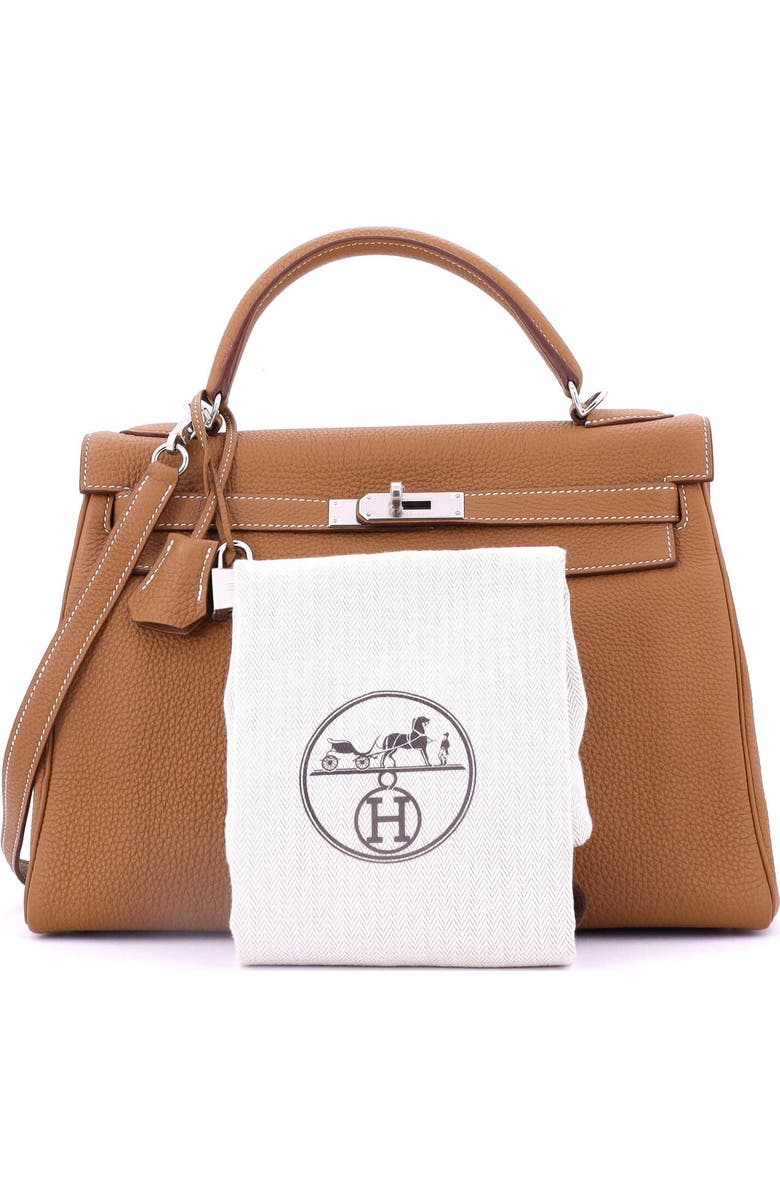Pre-Owned Hermes Kelly Handbag Brown Togo with Palladium Hardware 32, Alternate, color, Gold