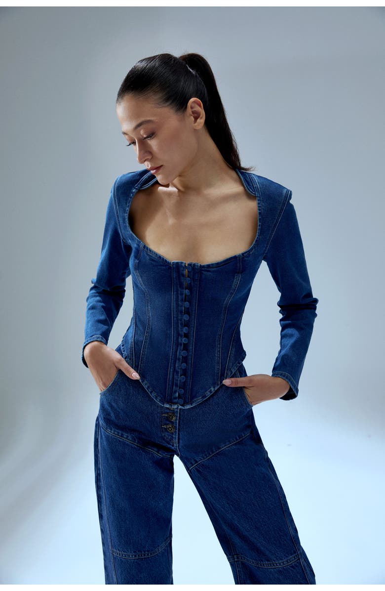 PCFG Your *Itch Corset Denim Corset Top, Alternate, color, Blue