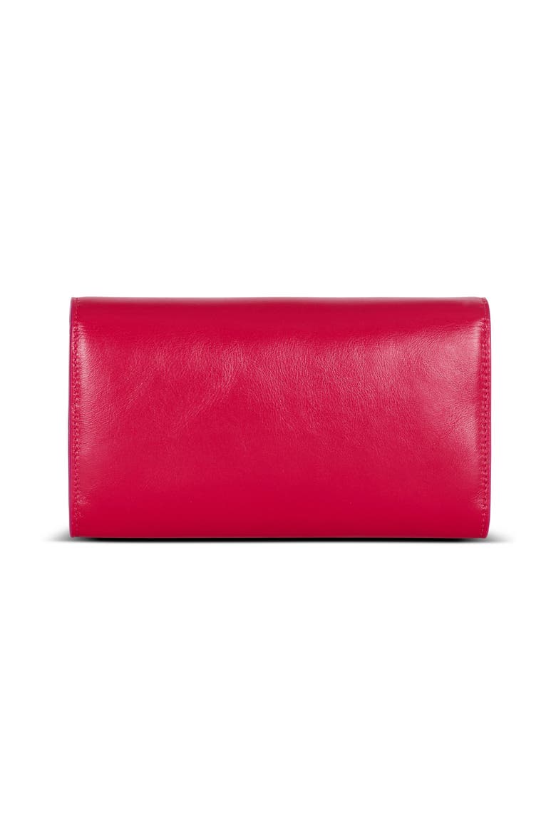 Shuffle calfskin wallet with chain, Alternate, color, dark pink