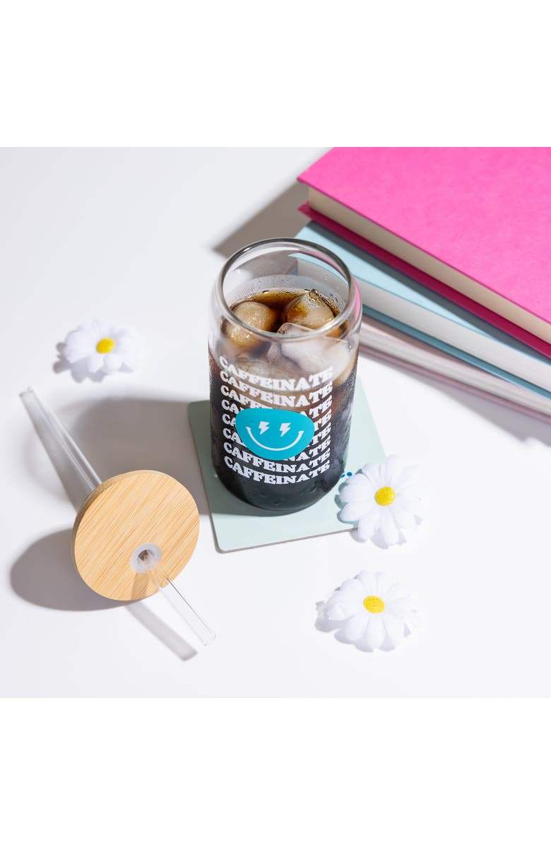 Totalee Gift Caffeinate Glass Cup w/ Lid and Straw Glass Clear 16 oz, Alternate, color, Clear