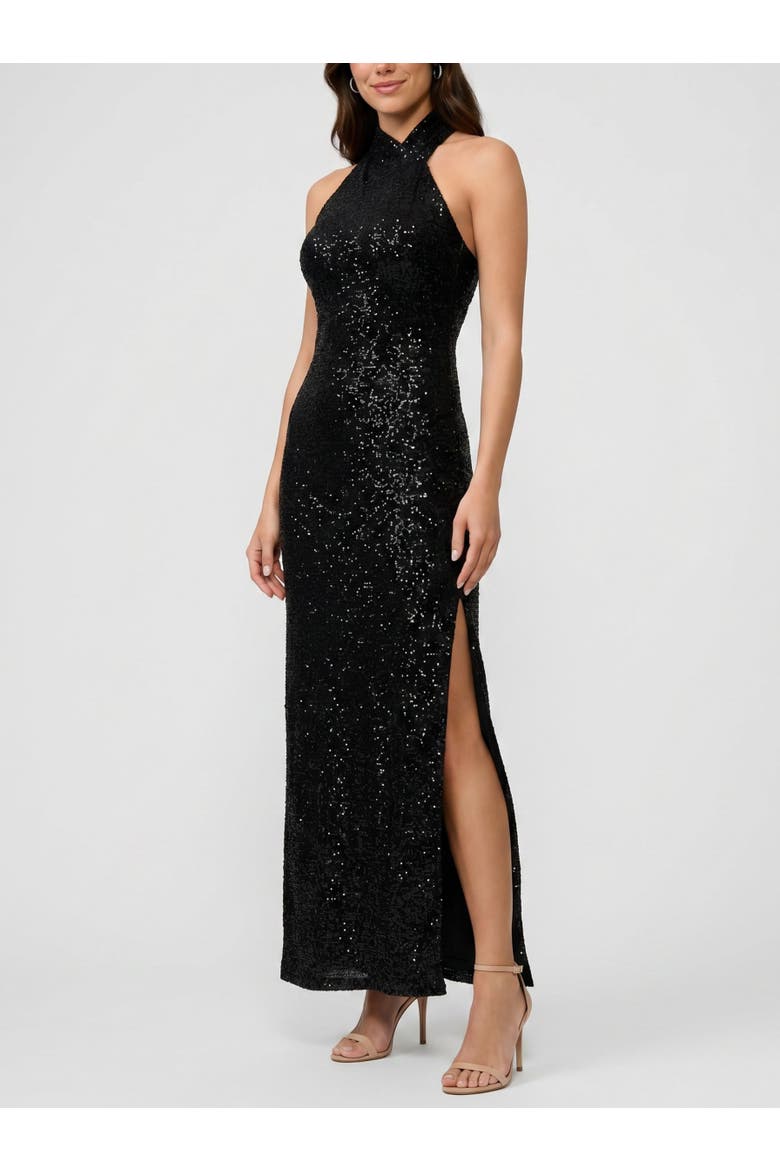 Harland Crossover Halter Maxi Dress, Alternate, color, Black