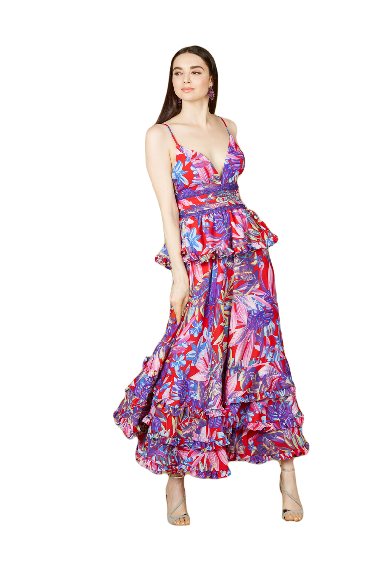 Ruffle Skirt Printed Gown, Main, color, Red