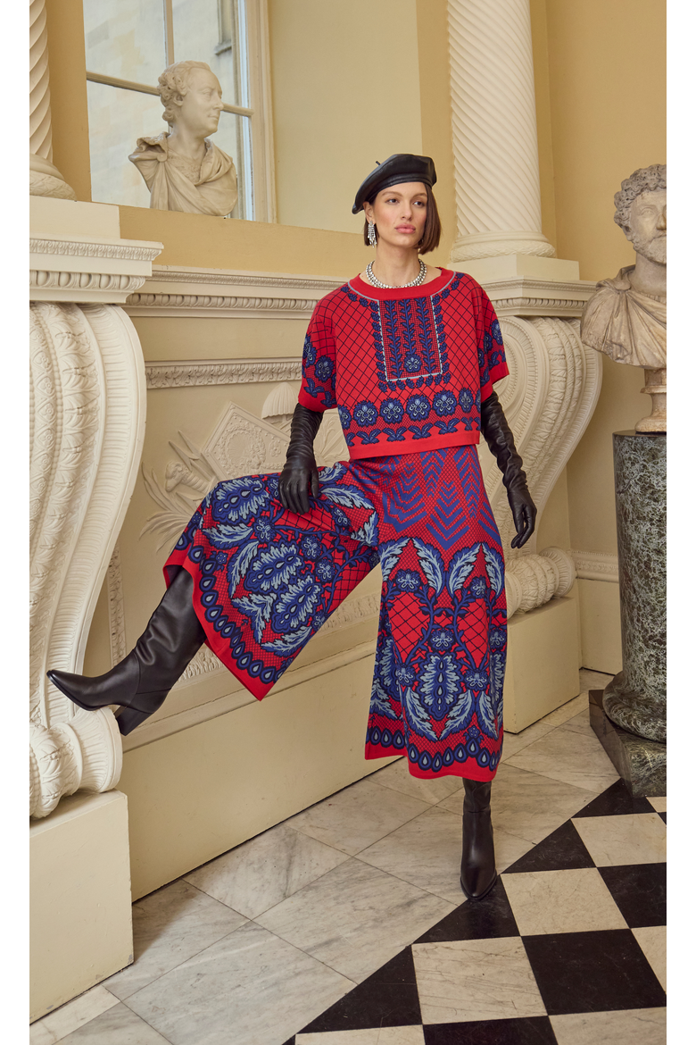 Francis Grid Knit Top, Alternate, color, Crimson