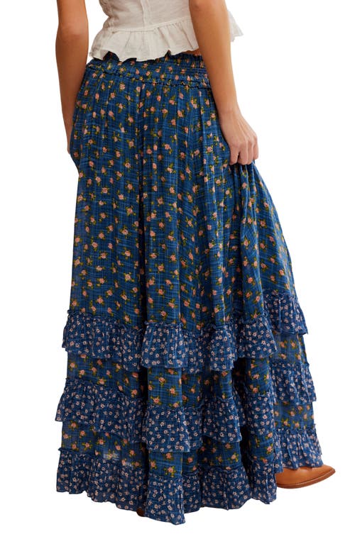 FREE PEOPLE FREE PEOPLE BRYNN MIXED FLORAL TIERED COTTON BLEND MAXI SKIRT 