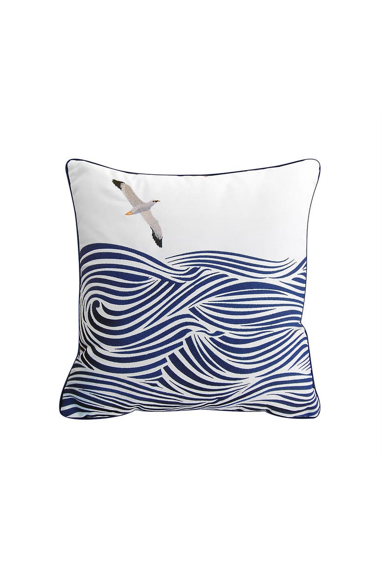 Albatross and Waves Indoor/Outdoor Accent Throw Pillow Decor, Main, color, Blue